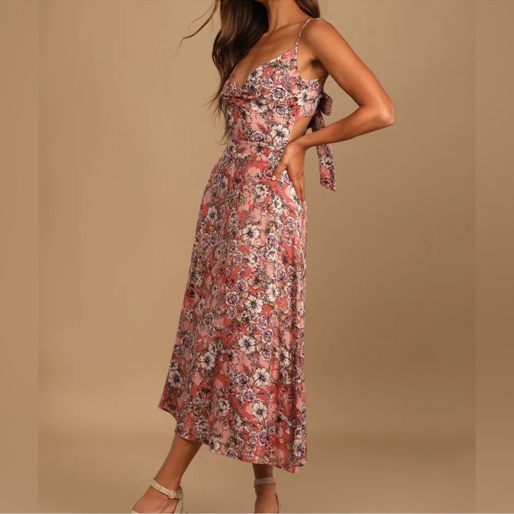 Lulus Pink Floral Tie Back Midi